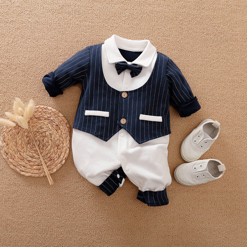 Gentleman Style Baby Jumpsuit | Long Sleeve Cotton Romper