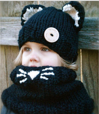 Handmade Baby Girls Winter Hats & Wrap Bear Scarf Caps