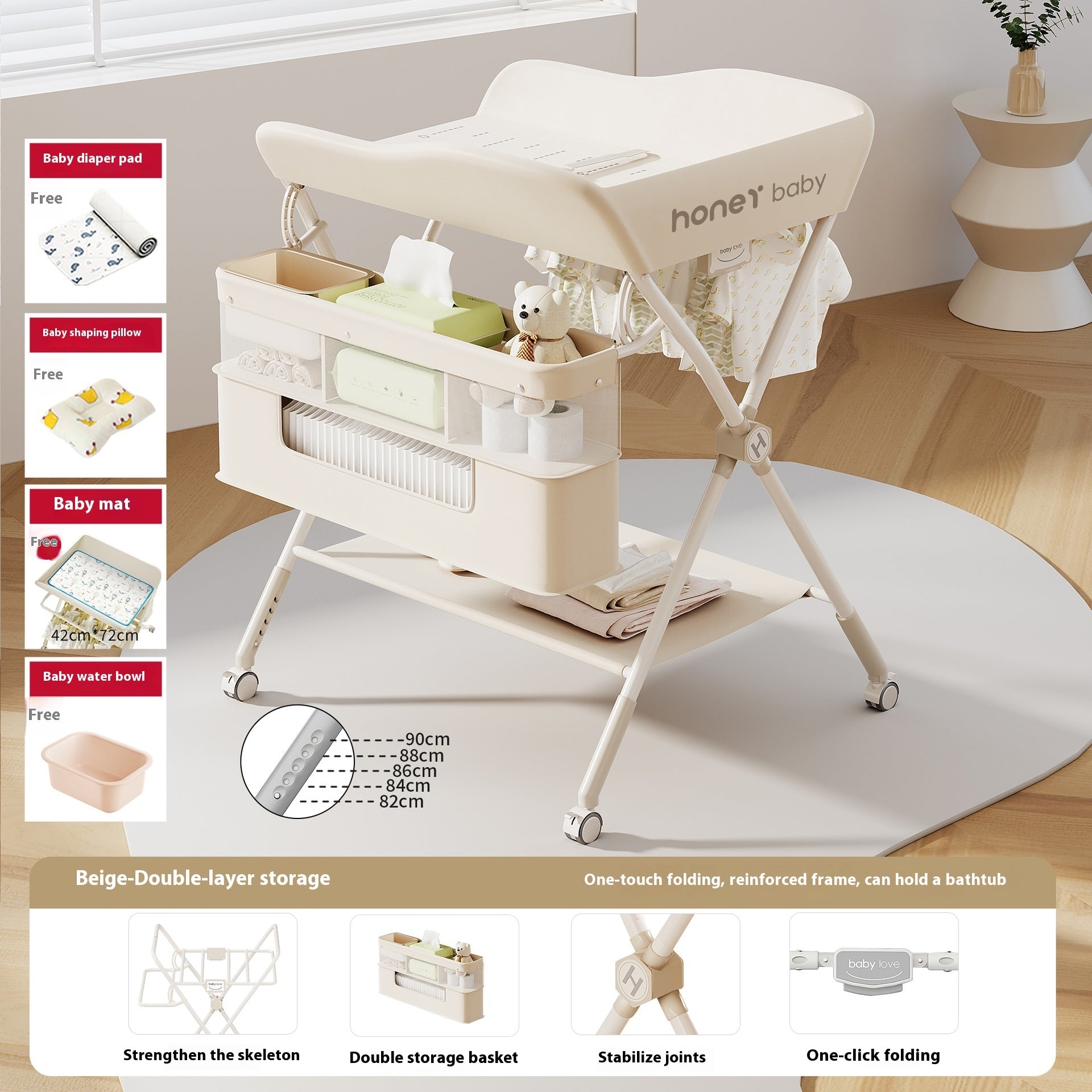 Multifunctional Foldable Baby Diaper Changing Table – Portable Adjustable Twin Bed with Storage