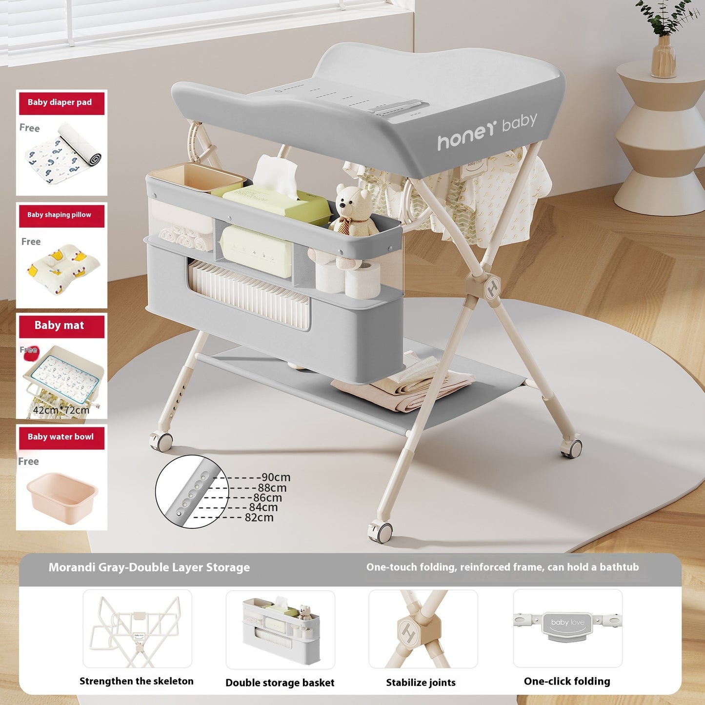 Multifunctional Baby Changing Table – Foldable Portable Care Station with Storage