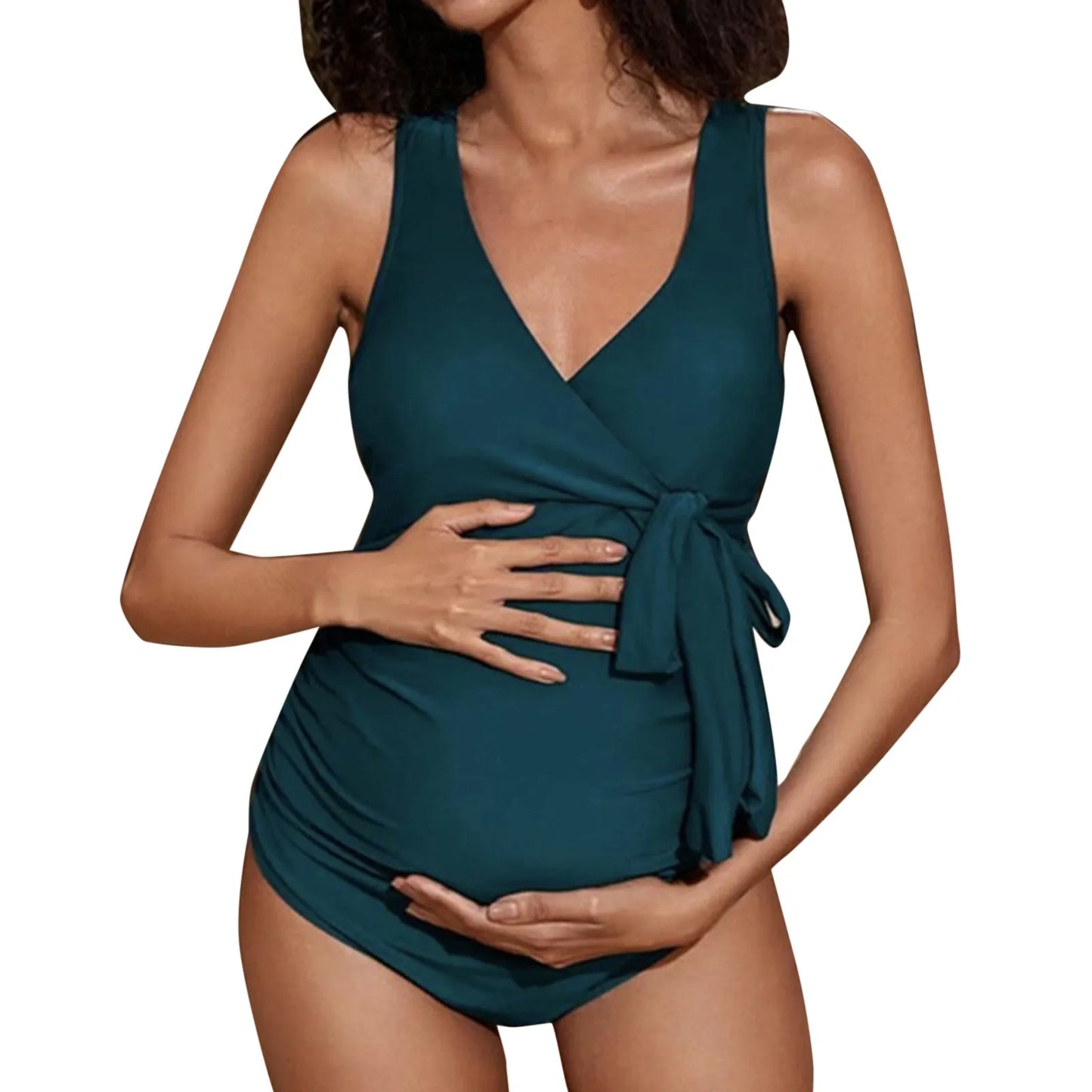 Maternity One-Piece Swimsuit β Sexy Deep V-Neck Monokini with Push-Up Support