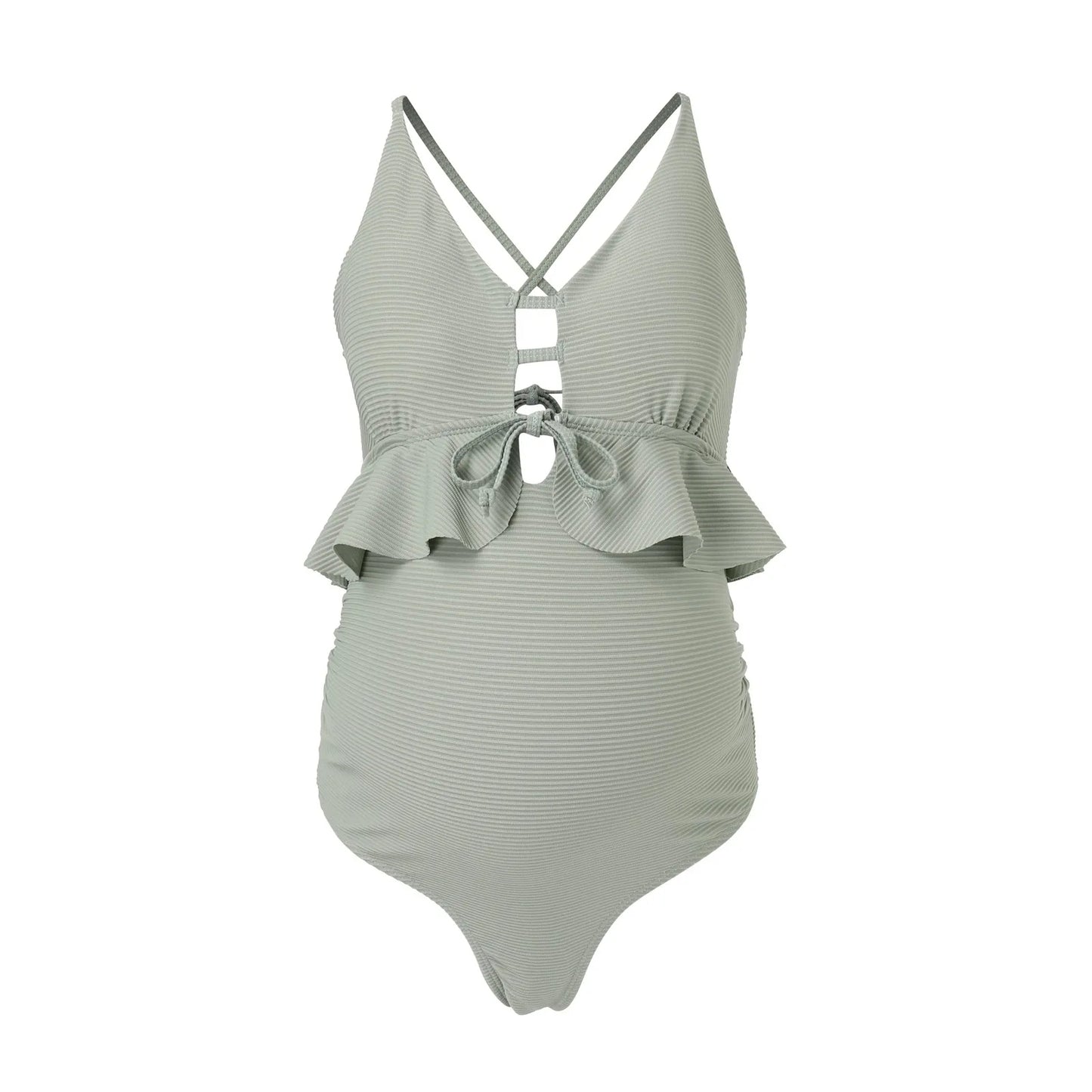 Maternity Ribbed Swimsuit Top β Vintage-Style Summer Swimwear for Pregnant Women