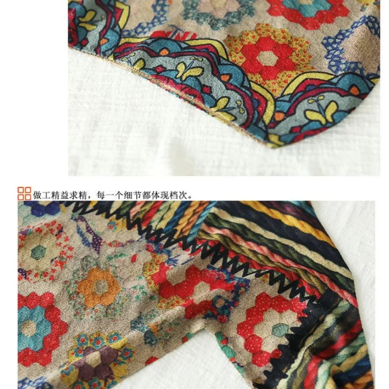 Vintage Ethnic Style Sweaters for Women – O-Neck Striped Patchwork Printing, Long Sleeve Knitted Pullover for Spring/Autumn