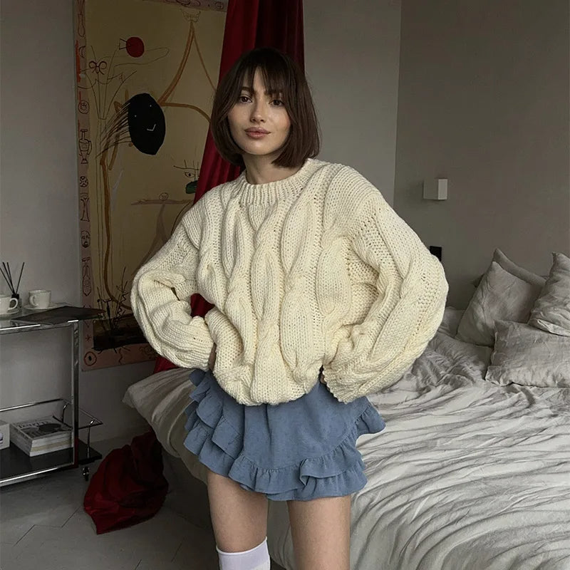 High Neck Long Sleeve Oversized Knitted Sweaters