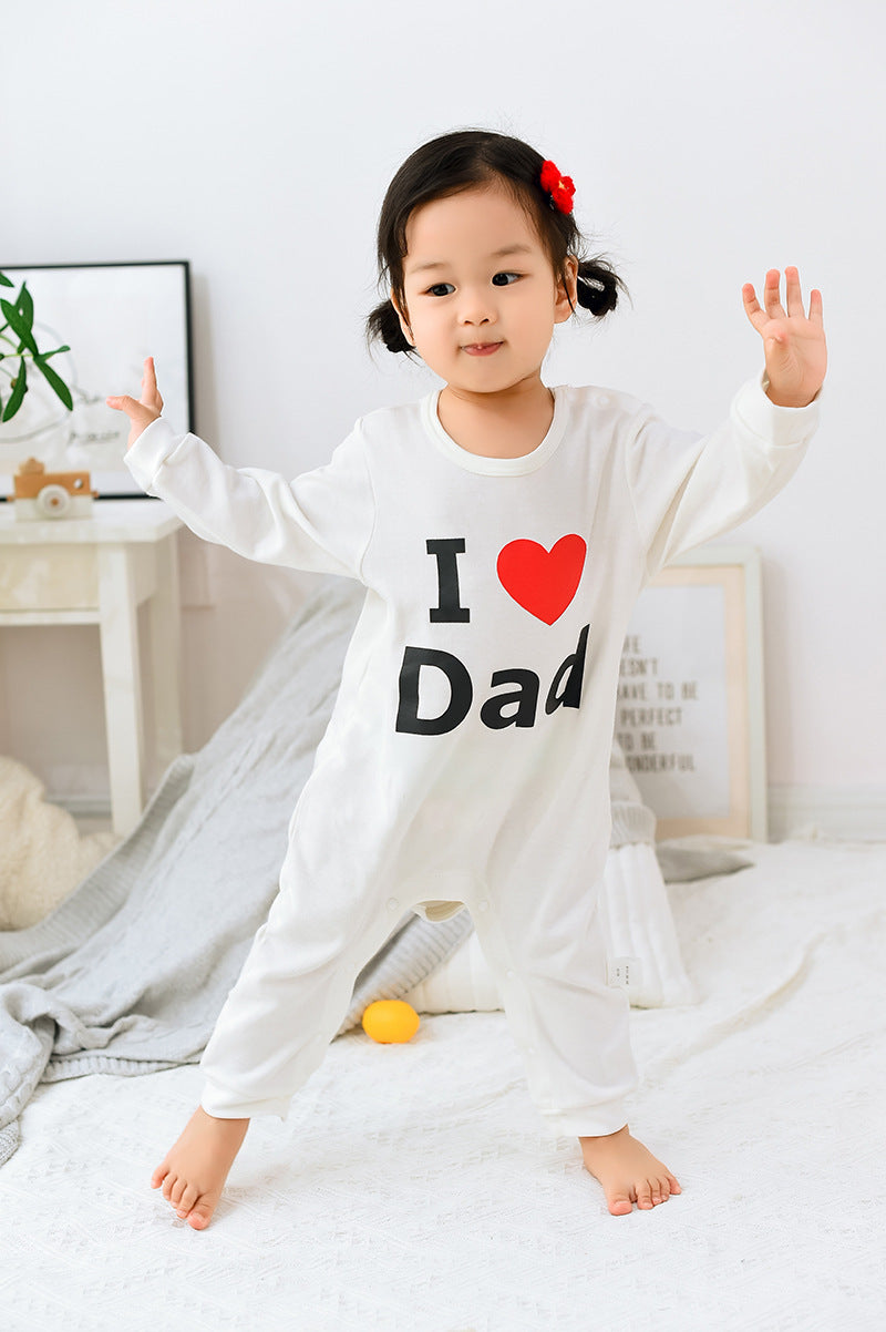 White Long-Sleeved Parent-Child Cotton Onesie