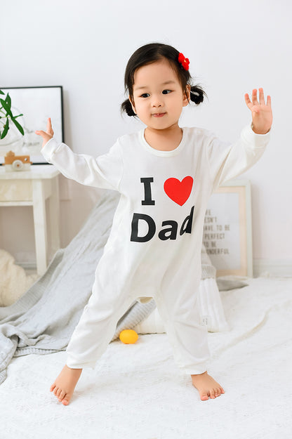 White Long-Sleeved Parent-Child Cotton Onesie
