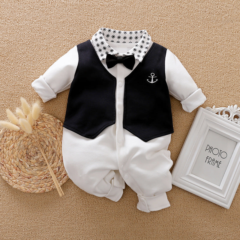 Gentleman Style Baby Jumpsuit | Long Sleeve Cotton Romper