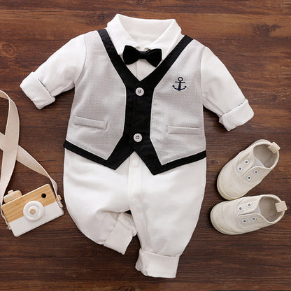 Gentleman Style Cotton Long Sleeve Baby Romper
