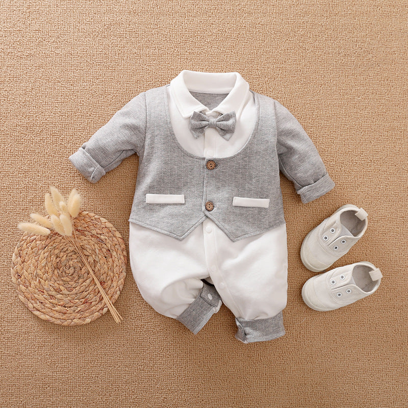 Gentleman Style Cotton Long Sleeve Baby Romper
