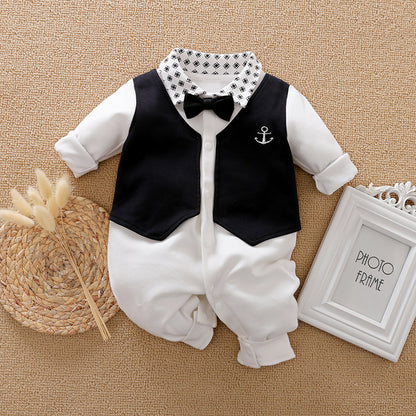 Gentleman Style Cotton Long Sleeve Baby Romper