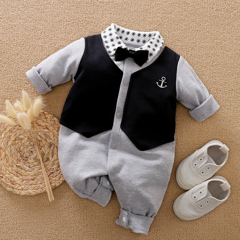 Gentleman Style Cotton Long Sleeve Baby Romper