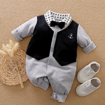 Gentleman Style Cotton Long Sleeve Baby Romper