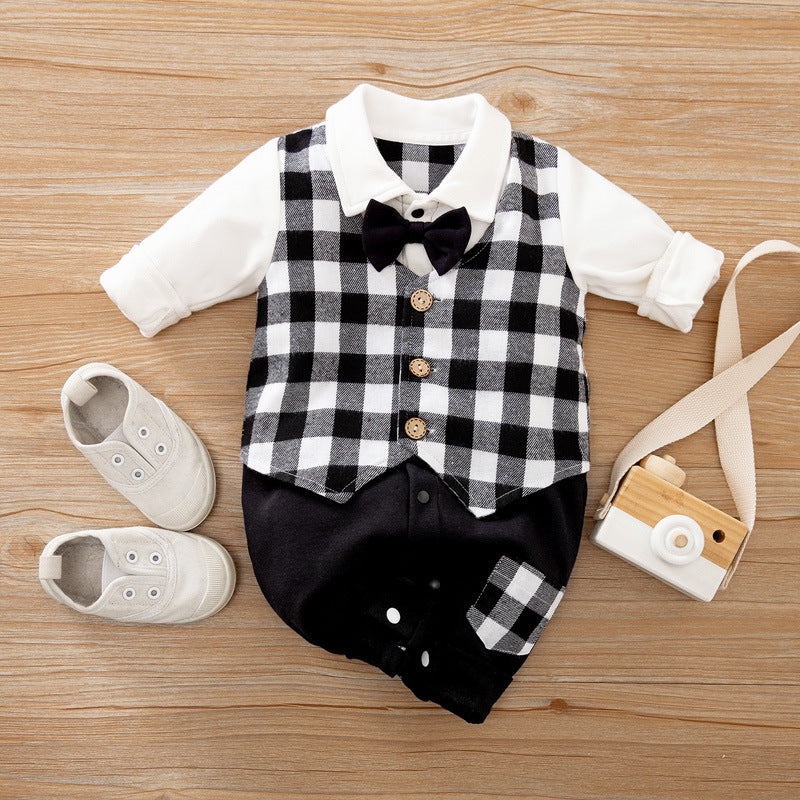 Gentleman Style Cotton Long Sleeve Baby Romper