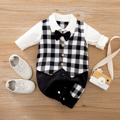 Gentleman Style Cotton Long Sleeve Baby Romper