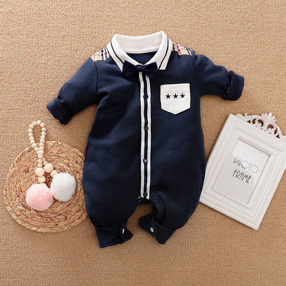 Gentleman Style Cotton Long Sleeve Baby Romper