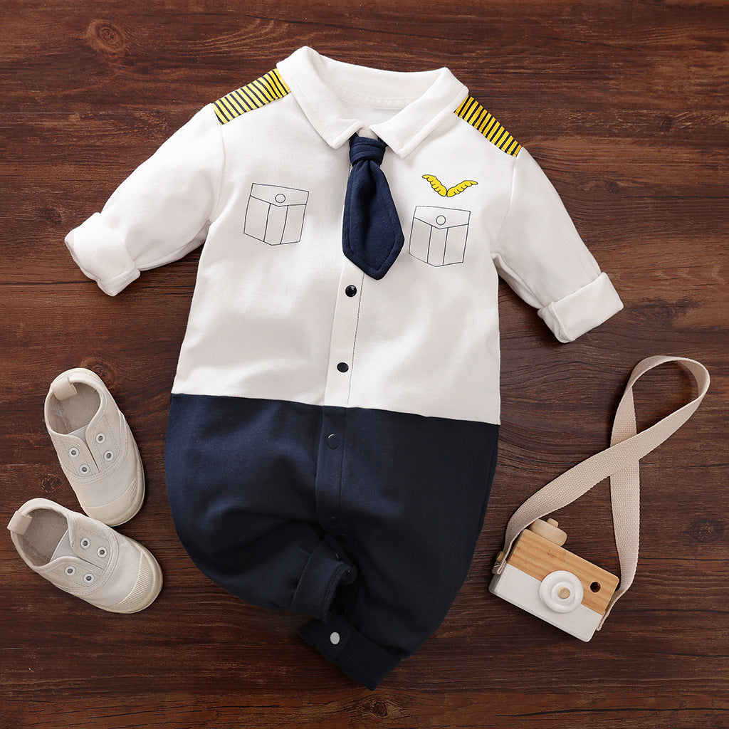Gentleman Style Cotton Long Sleeve Baby Romper