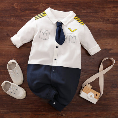 Gentleman Style Cotton Long Sleeve Baby Romper