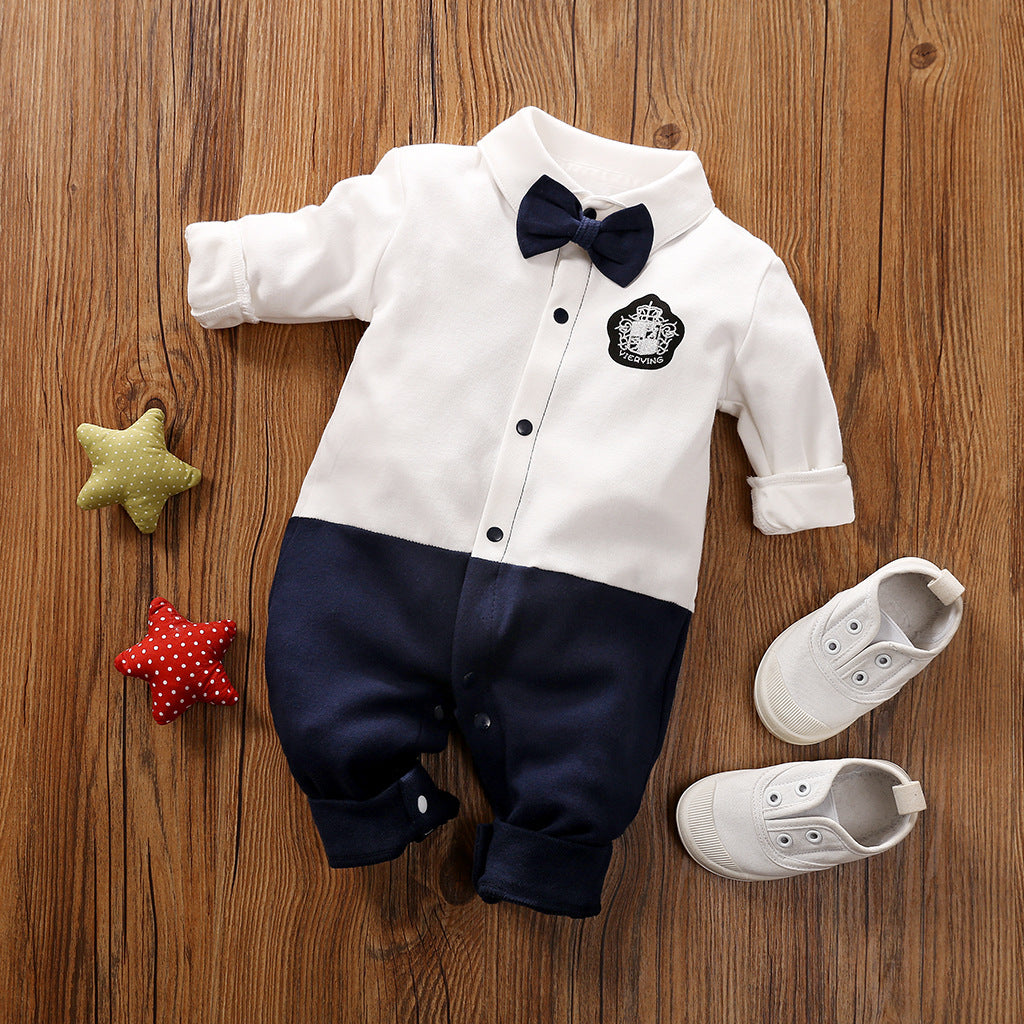 Gentleman Style Cotton Long Sleeve Baby Romper