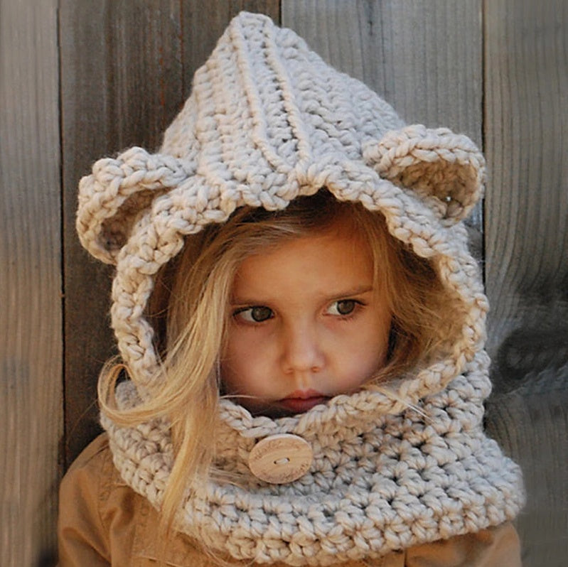 Handmade Baby Girls Winter Hats & Wrap Bear Scarf Caps