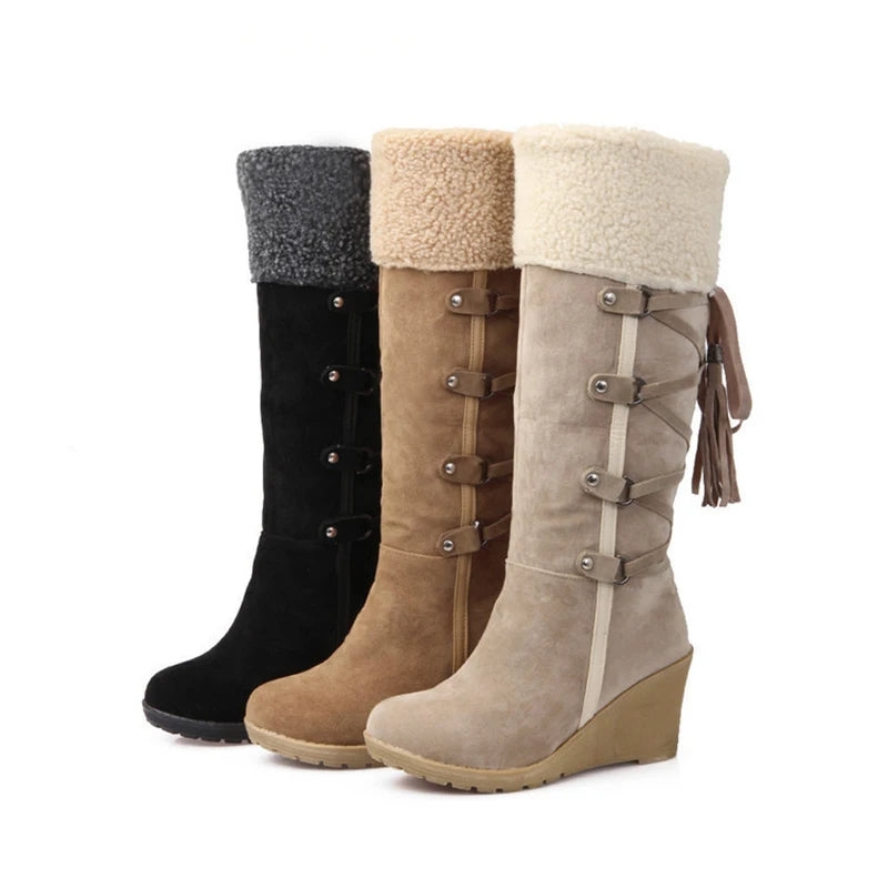 New Winter Fashion Warm Inside Lace Up Long Boots