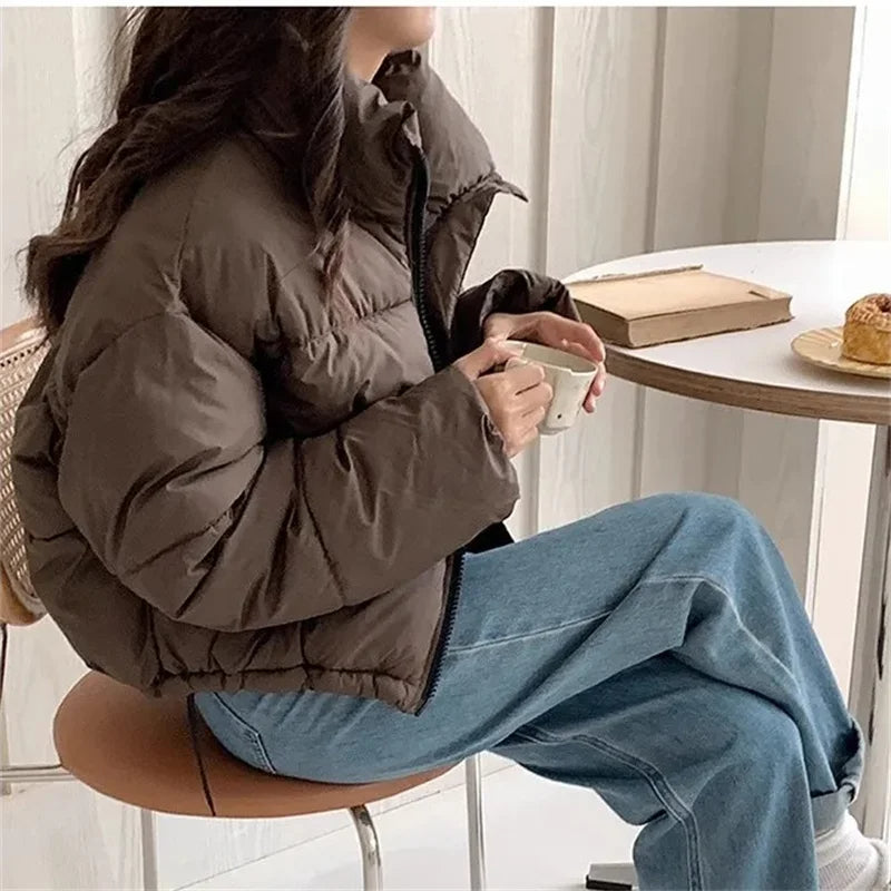 2025 New Women Solid Loose Puffer Jacket – Winter Korean Chic Oversized Thickened Warm Parkas Female Padded Coat