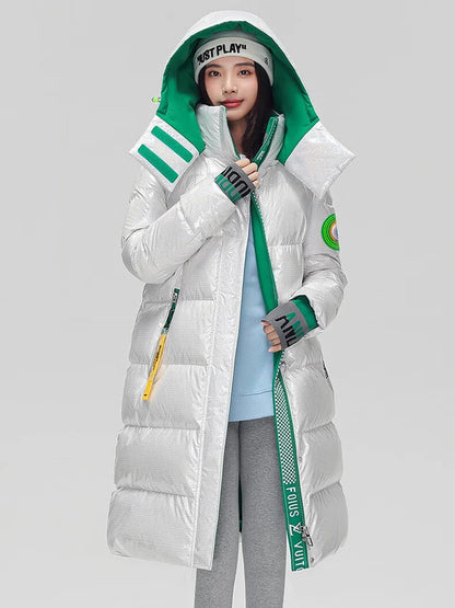 Glossy New Women Padded Long Quilted Parka Coats