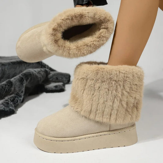 Thick Plush Upper Warm Style Women Mid Calf Snow Boots