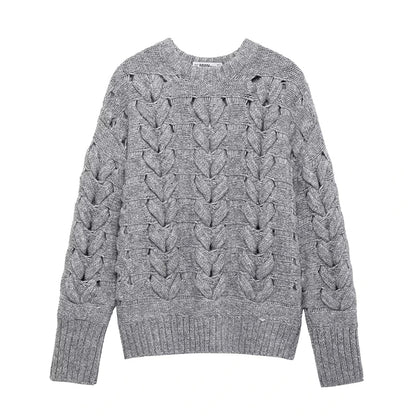 Vintage Elegant Style Knitted Grey Sweaters For Women