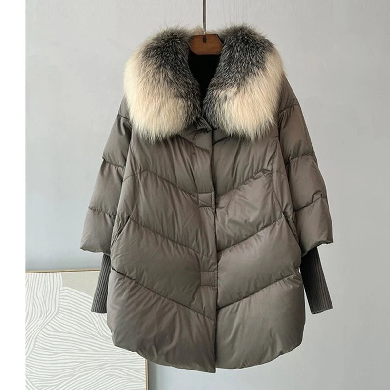 Fur Collar White Down Duck Lightweight Puffer Coats