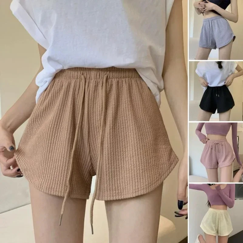 Women's Summer High Elastic Lace-Up Drawstring Shorts – Wide Leg Sweat Shorts for Fitness, Running & Casual Sports Pants