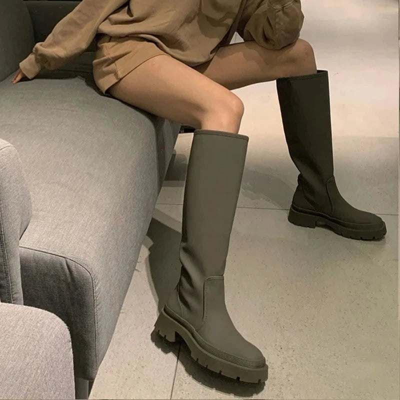 Women Winter Fashion Knee High Motorcycle Long Boots