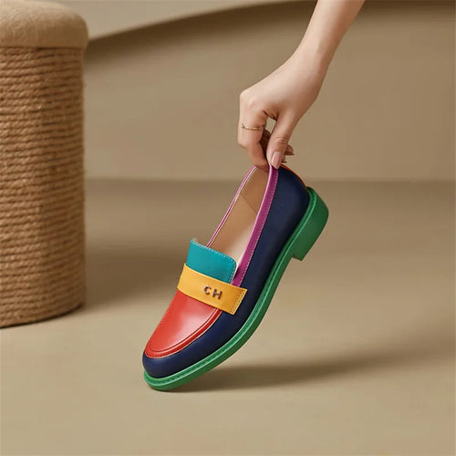 New Spring Women's Fashion Rainbow Loafers – Round Toe Chunky Shoes | Versatile Women Pumps