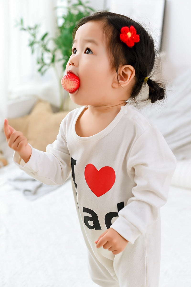 White Long-Sleeved Parent-Child Cotton Onesie