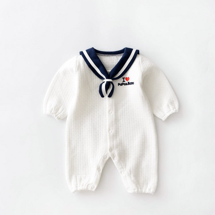 Navy Style Baby Onesie | Cotton Romper with Detachable Hood