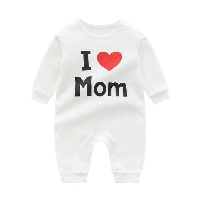 White Long-Sleeved Parent-Child Cotton Onesie