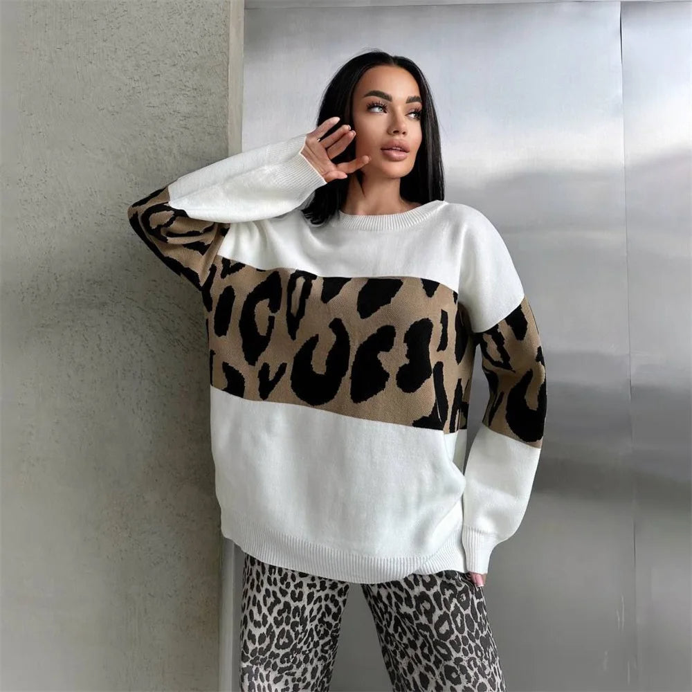 Autumn Winter Vintage Leopard Print Women's Sweaters