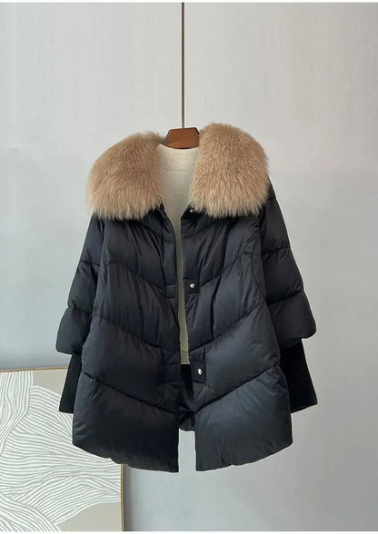 Fur Collar White Down Duck Lightweight Puffer Coats