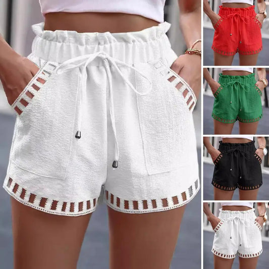 Women's High-Waist Cotton Blend Shorts – Casual Harem Style, Breathable Summer Beachwear with Pockets