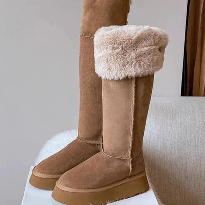 Women Turned Over Edge Knee High Snow Boots