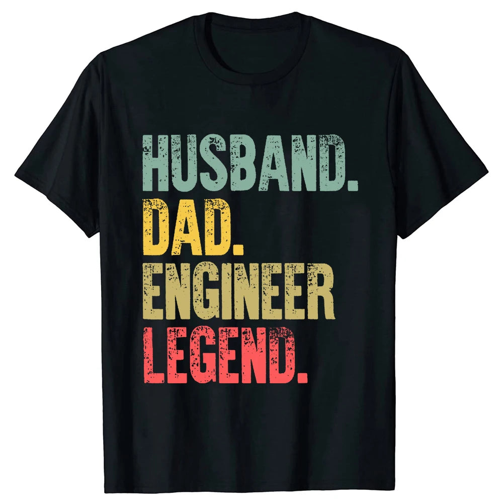 Funny Husband Dad Engineer Legend T-Shirt – Retro Graphic Summer Streetwear | Father's Day Gift for Men, Short Sleeve Tee