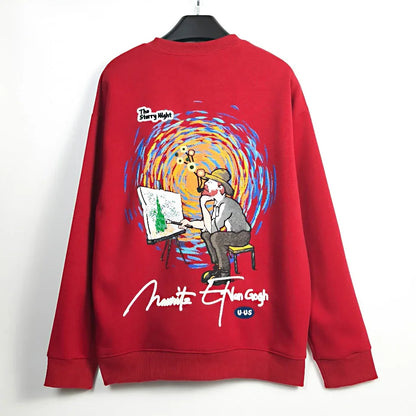 Men's Heavyweight Cotton Sweatshirt – Cartoon Print Round Neck Pullover for Spring & Autumn