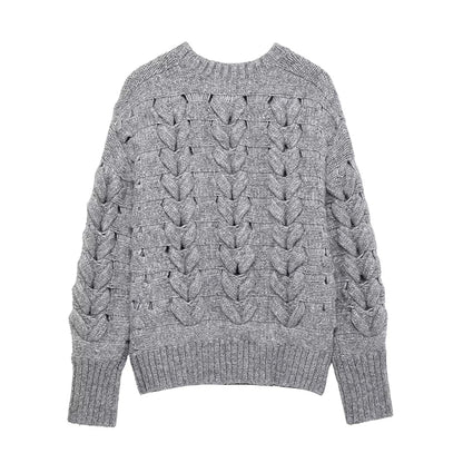 Vintage Elegant Style Knitted Grey Sweaters For Women