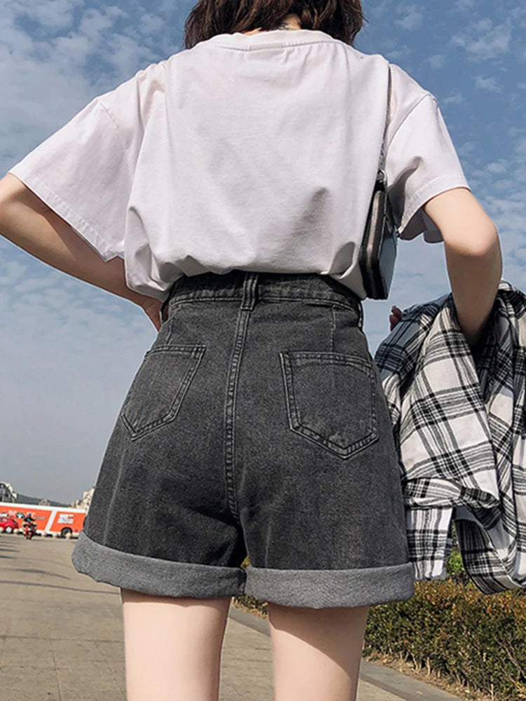 New Summer High-Waist Wide Leg Denim Shorts – Casual Loose Fit Blue Jean Shorts for Women