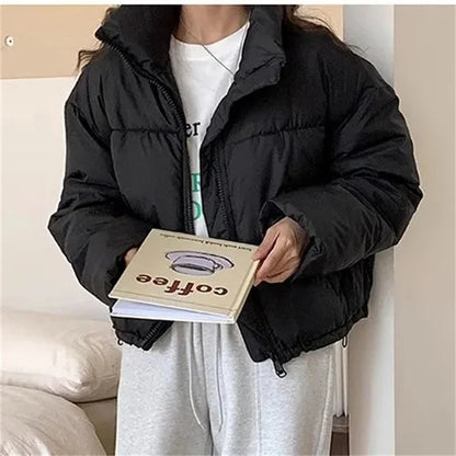 2025 New Women Solid Loose Puffer Jacket – Winter Korean Chic Oversized Thickened Warm Parkas Female Padded Coat