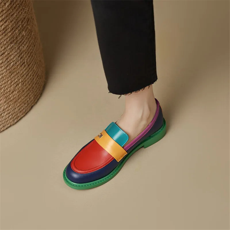 New Spring Women's Fashion Rainbow Loafers – Round Toe Chunky Shoes | Versatile Women Pumps
