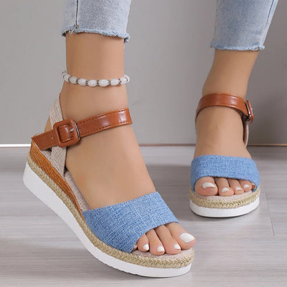 Women's Peep Toe Wedge Sandals – 2025 Summer Low Platform Shoes | Non-Slip Hemp Heeled Sandalias Mujer