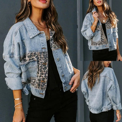 Leopard Stitching Denim Jacket