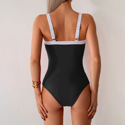 2025 Black One-Piece Swimsuit – Padded Push-Up High Waist Monokini for Women