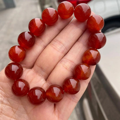 Natural Red Carnelian Beaded Bracelet – Agate Onyx Stone Stretch Yoga Healing Jewelry for Men & Women, Gift Idea