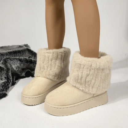 Thick Plush Upper Warm Style Women Mid Calf Snow Boots